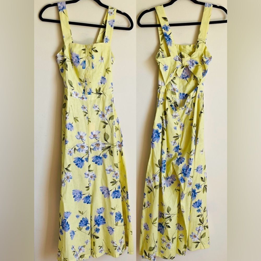 YUMI KIM Yellow Linen Floral Sleeveless Wide Leg Jumpsuit Small